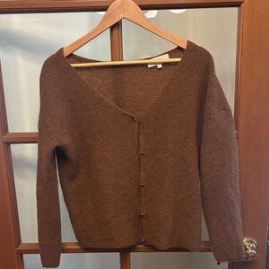 Sezane Gaspard Chocolate Brown Button-Front Cardigan